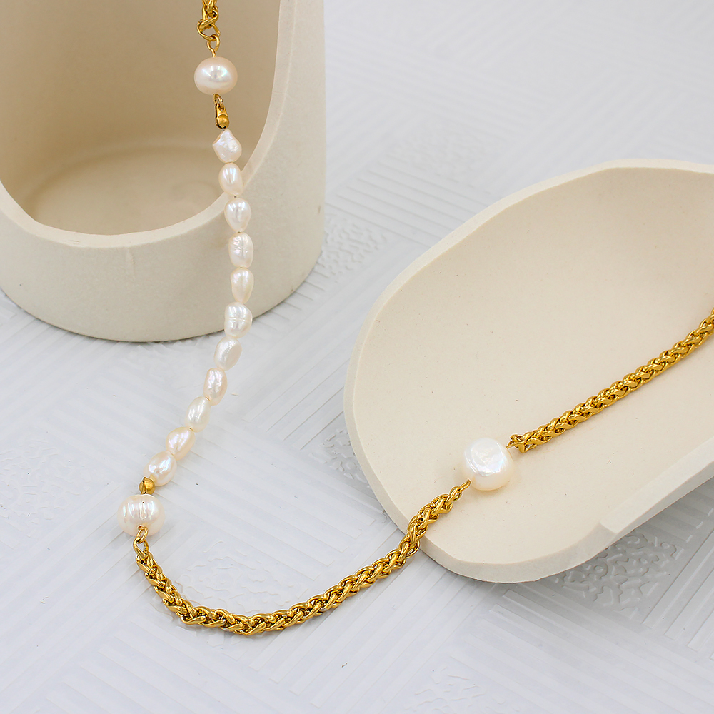 Stainless Steel Freshwater Pearl 18K Gold Plated Casual Pastoral Beaded Color Block Freshwater Pearl Necklace display picture 2