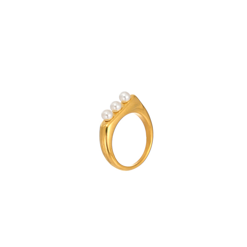 Edelstahl 304 14 Karat Vergoldet Dame Ferien Moderner Stil Überzug Inlay Einfarbig Perle Ringe display picture 2