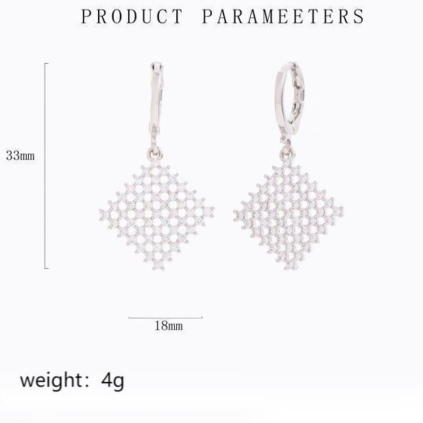 Wholesale Jewelry Simple Style Solid Color Rhombus Copper Alloy Artificial Rhinestones Zircon White Gold Plated Plating Hollow Out Inlay Drop Earrings display picture 1