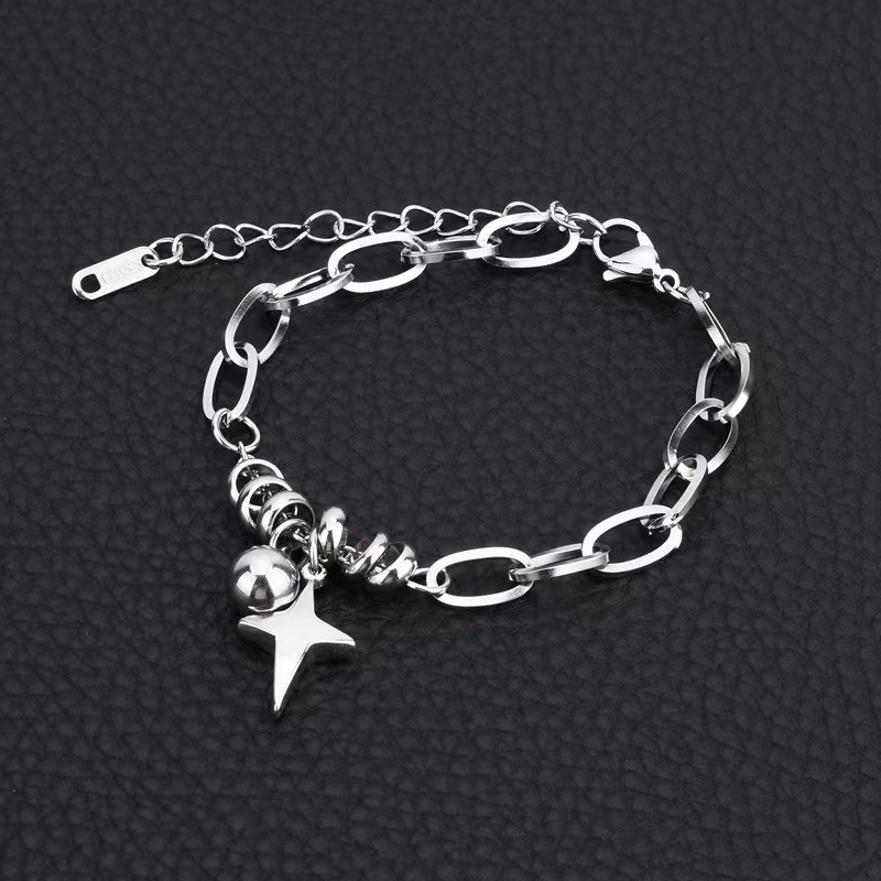 Hip-Hop Retro Round Star Stainless Steel White Gold Plated No Inlay Bracelets In Bulk display picture 7