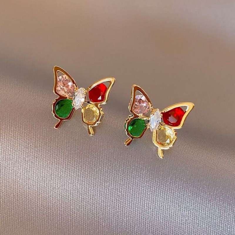 1 Pair Cute Sweet Color Block Butterfly Inlay Alloy Rhinestones Ear Studs display picture 4