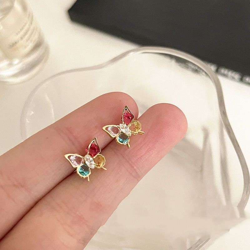 1 Pair Cute Sweet Color Block Butterfly Inlay Alloy Rhinestones Ear Studs display picture 2
