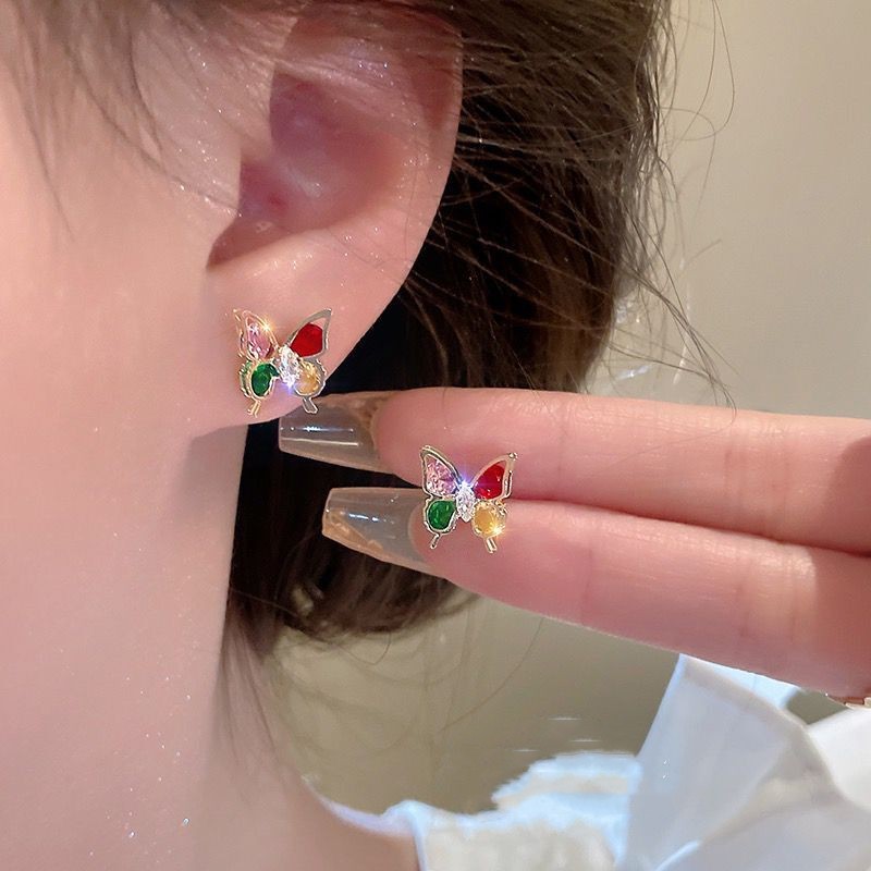 1 Pair Cute Sweet Color Block Butterfly Inlay Alloy Rhinestones Ear Studs display picture 5