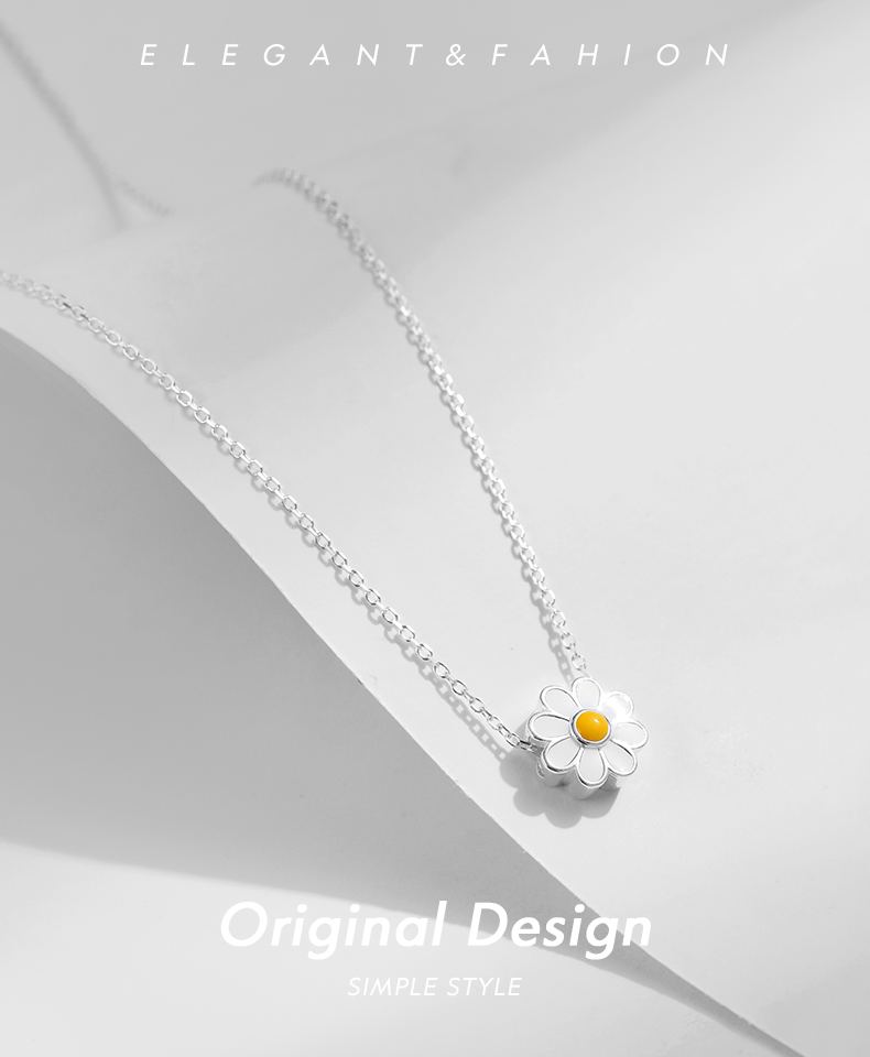 Elegant Sweet Daisy Sterling Silver Rhodium Plated Pendant Necklace In Bulk display picture 1