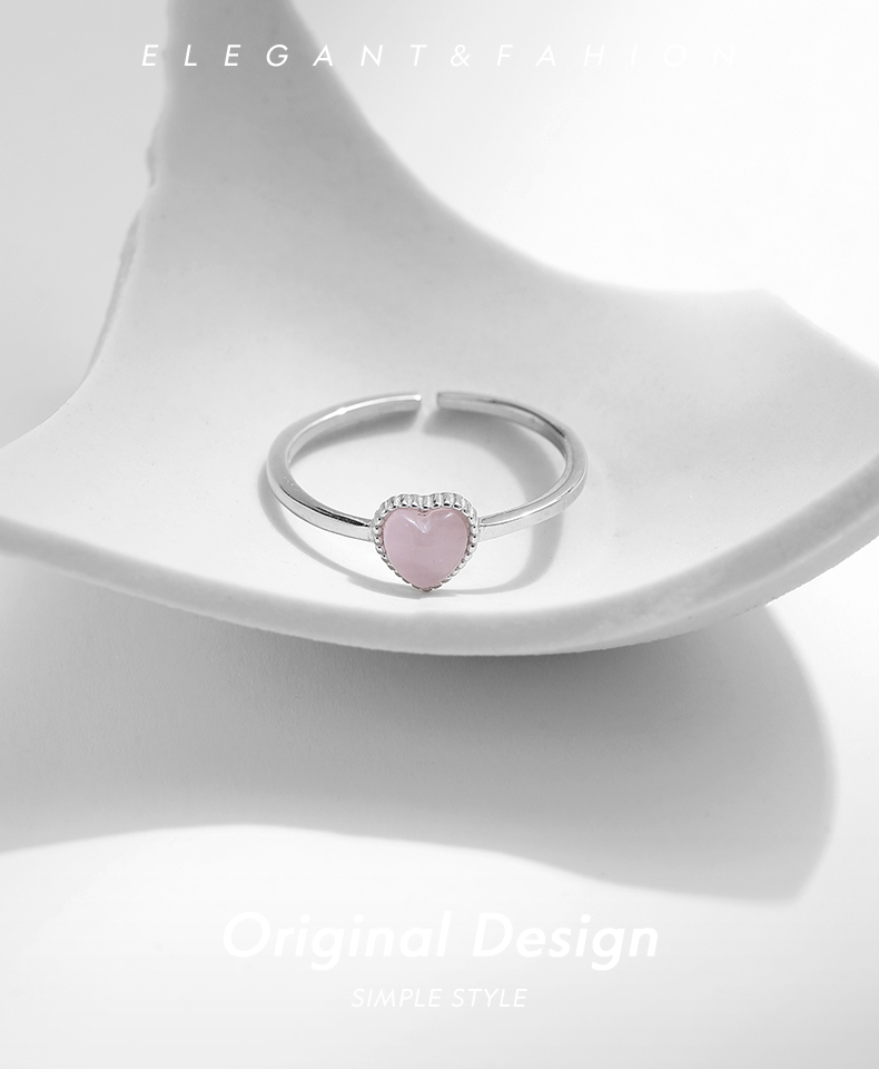 Ig Style Sweet Heart Shape Sterling Silver Rhodium Plated Opal Open Rings In Bulk display picture 1