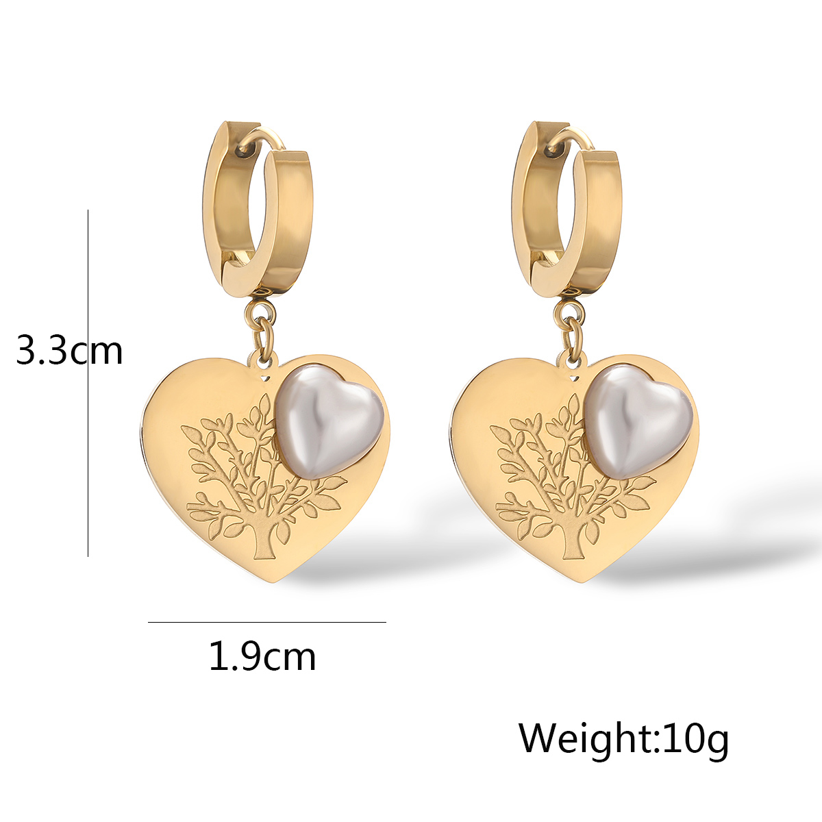 1 Pair Simple Style Commute Tree Heart Shape Plating Inlay 304 Stainless Steel Artificial Pearls Zircon 18K Gold Plated Drop Earrings display picture 2