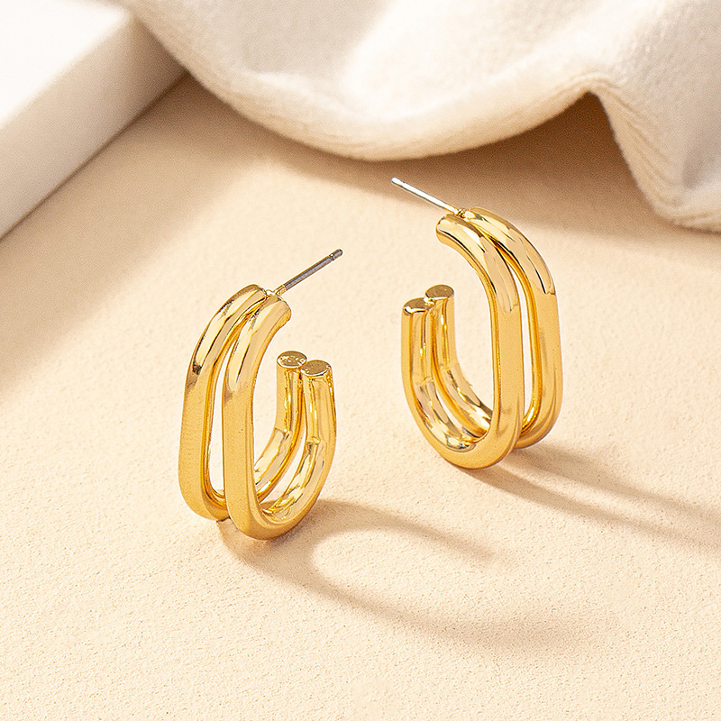 1 Pair Vintage Style Simple Style Solid Color Plating Alloy Hoop Earrings display picture 2