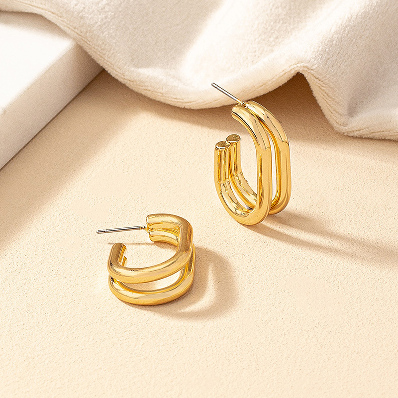 1 Pair Vintage Style Simple Style Solid Color Plating Alloy Hoop Earrings display picture 3