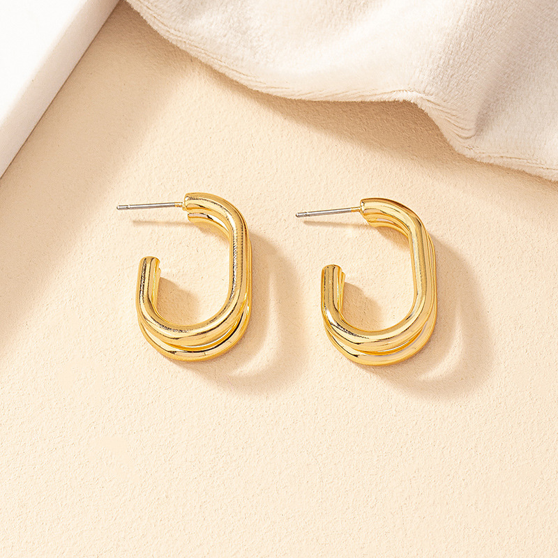 1 Pair Vintage Style Simple Style Solid Color Plating Alloy Hoop Earrings display picture 5