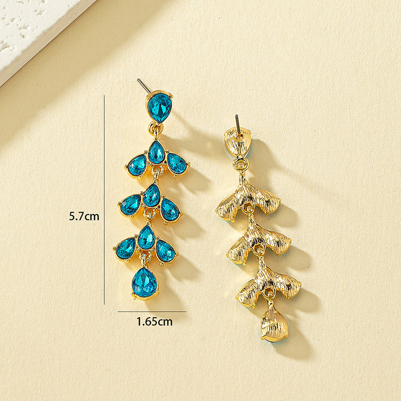 1 Pair Commute Leaf Plating Inlay Alloy Artificial Gemstones Drop Earrings display picture 1
