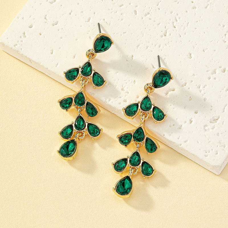 1 Pair Commute Leaf Plating Inlay Alloy Artificial Gemstones Drop Earrings display picture 3