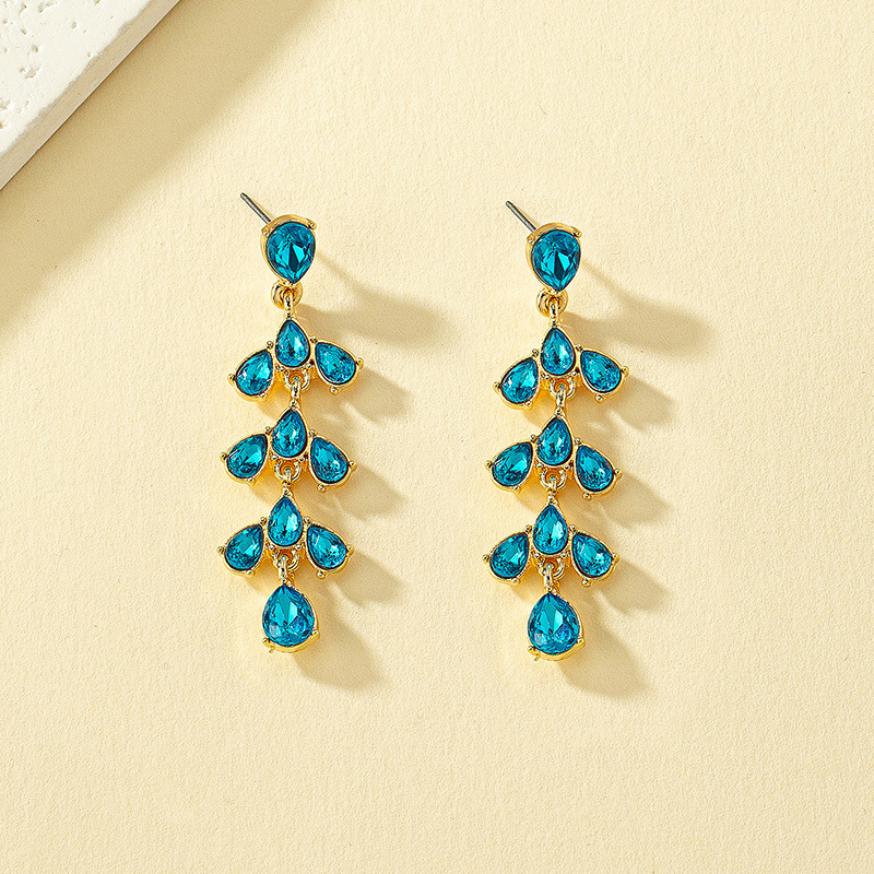 1 Pair Commute Leaf Plating Inlay Alloy Artificial Gemstones Drop Earrings display picture 6