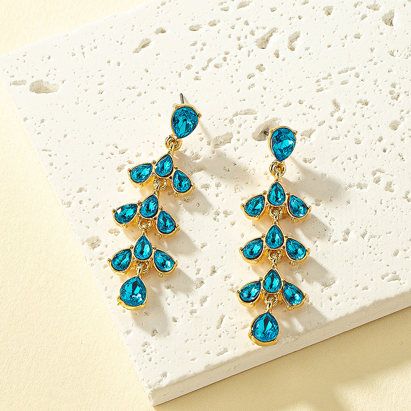 1 Pair Commute Leaf Plating Inlay Alloy Artificial Gemstones Drop Earrings display picture 7