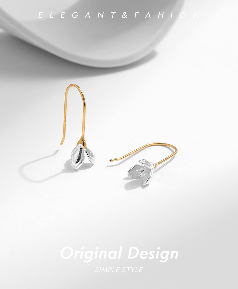 1 Pair Elegant Simple Style Flower Plating Sterling Silver 18k Gold Plated Silver Plated Drop Earrings display picture 1