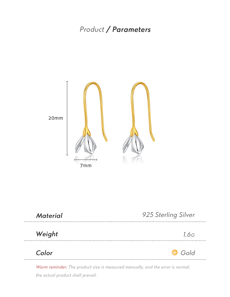1 Pair Elegant Simple Style Flower Plating Sterling Silver 18k Gold Plated Silver Plated Drop Earrings display picture 4