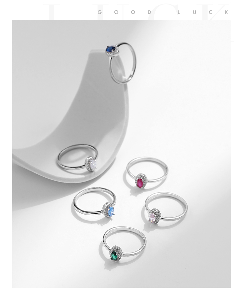 Ig Style Elegant Simple Style Oval Sterling Silver Rhodium Plated Zircon Rings In Bulk display picture 7