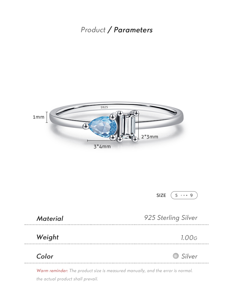 Ig Style Elegant Simple Style Water Droplets Rectangle Sterling Silver Rhodium Plated Zircon Rings In Bulk display picture 4