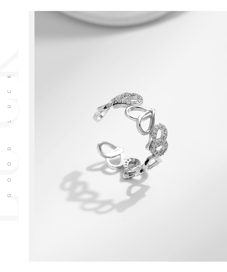 Ig-stil Elegant Französische Art Herzform Sterling Silber Überzogen Mit Rhodium Zirkon Offener Ring In Masse display picture 6