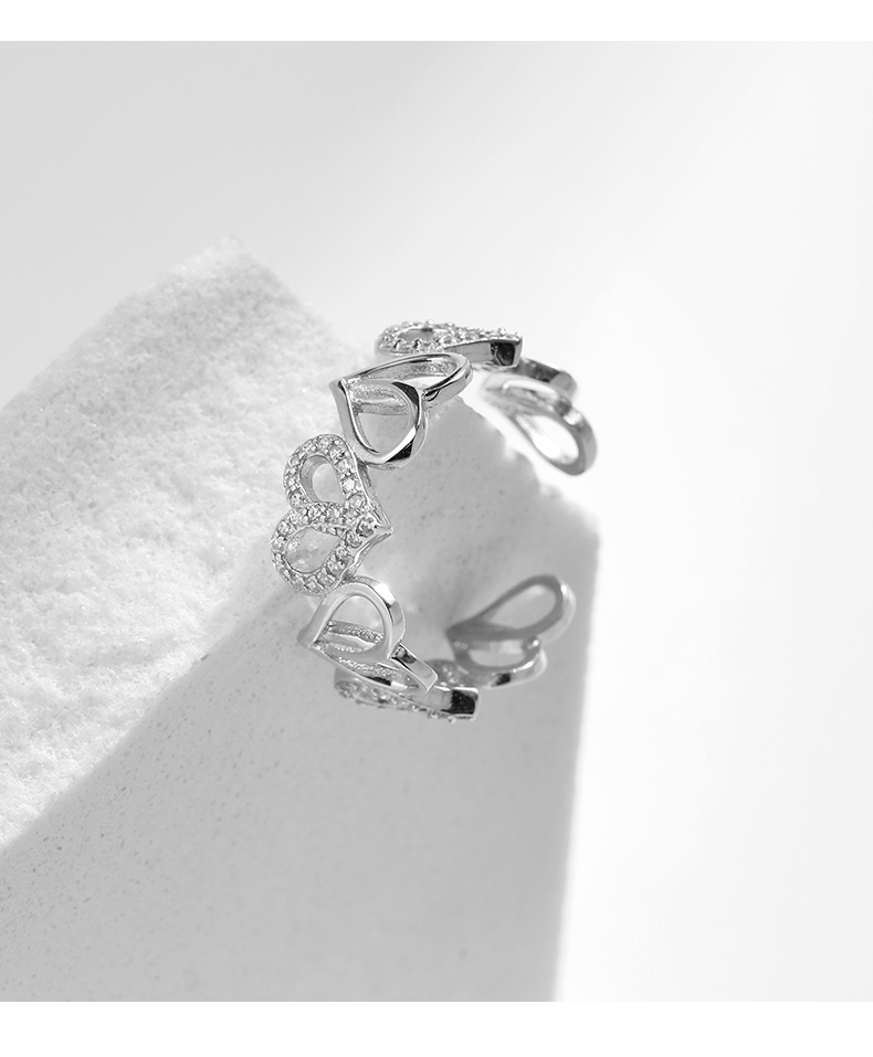 Ig-stil Elegant Französische Art Herzform Sterling Silber Überzogen Mit Rhodium Zirkon Offener Ring In Masse display picture 8
