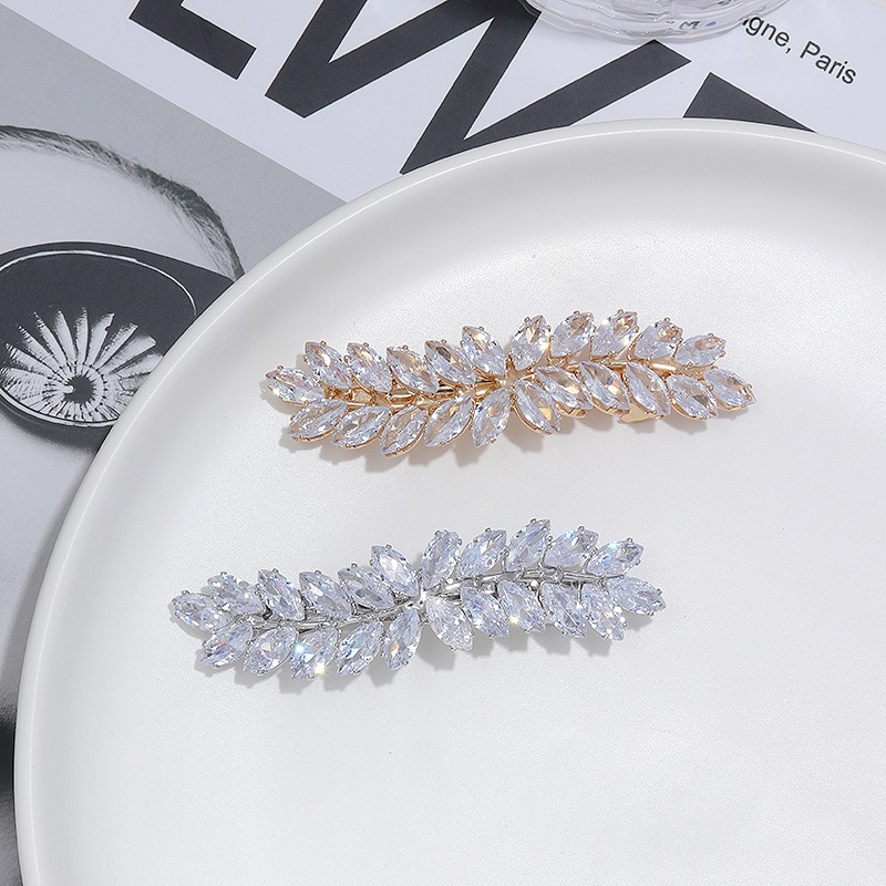 Elegant Leaf Alloy Plating Inlay Zircon Hair Clip display picture 3