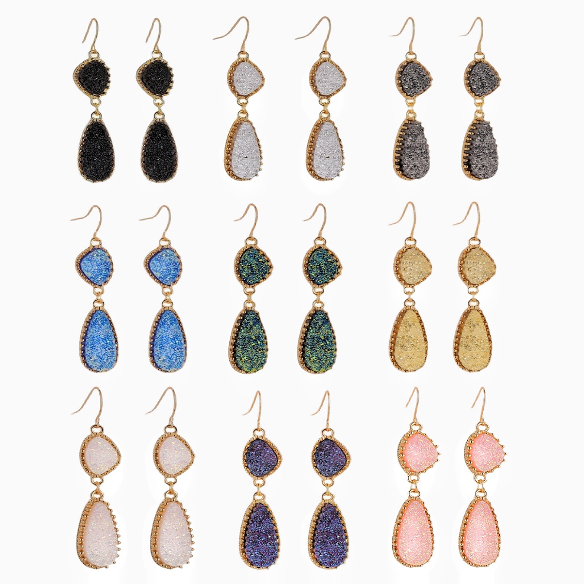 Wholesale Jewelry Simple Style Classic Style Water Droplets Alloy Resin Inlay Drop Earrings display picture 2
