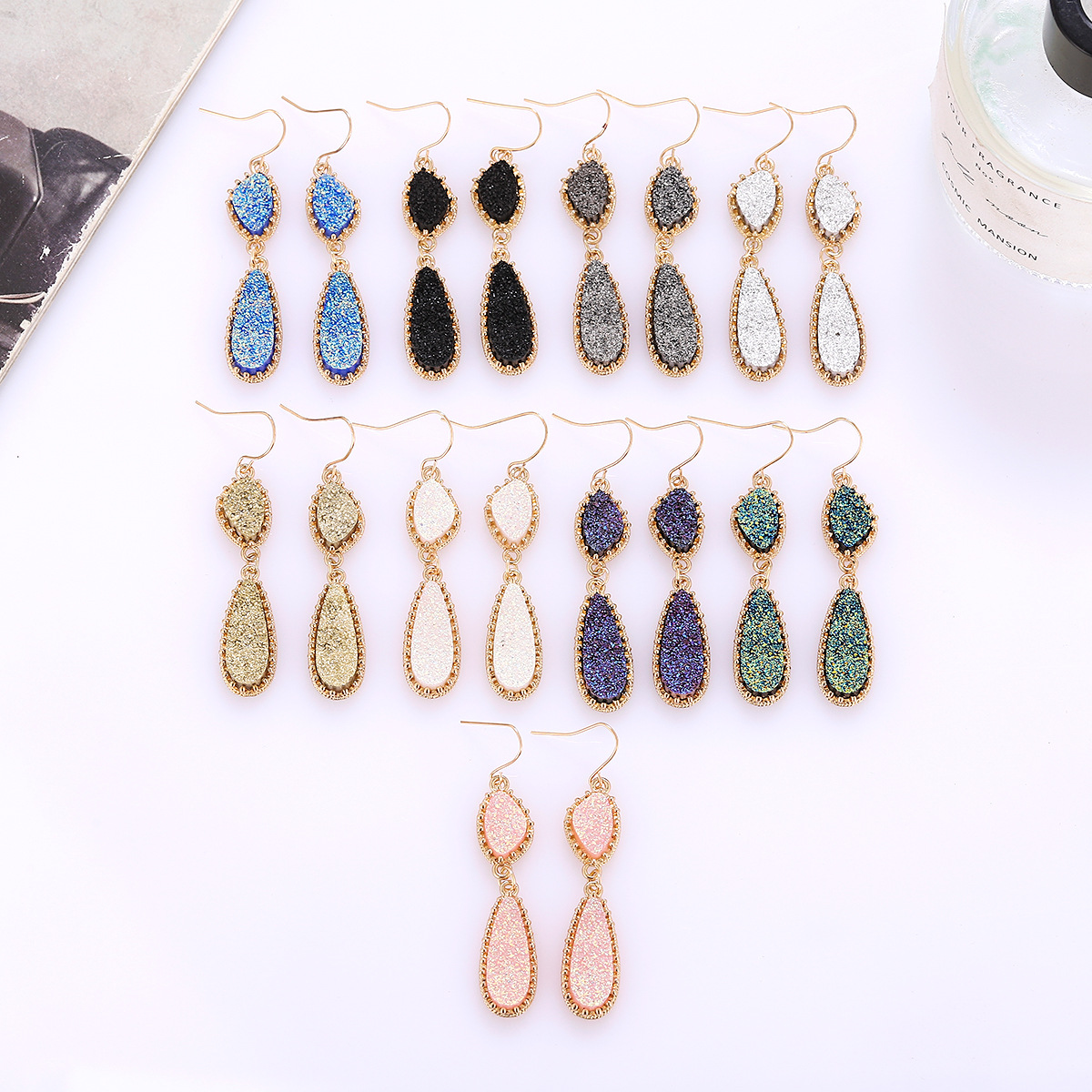 Wholesale Jewelry Simple Style Classic Style Water Droplets Alloy Resin Inlay Drop Earrings display picture 3