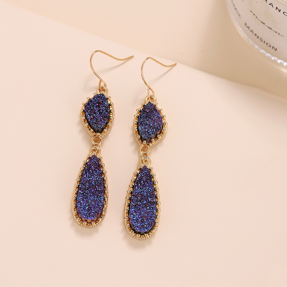 Wholesale Jewelry Simple Style Classic Style Water Droplets Alloy Resin Inlay Drop Earrings display picture 5