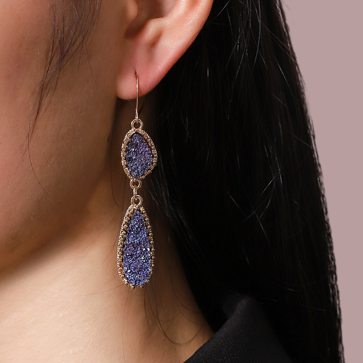 Wholesale Jewelry Simple Style Classic Style Water Droplets Alloy Resin Inlay Drop Earrings display picture 6