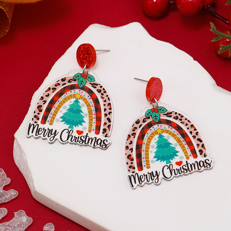 1 Pair Funny Christmas Tree Snowman Painted Arylic Drop Earrings display picture 2