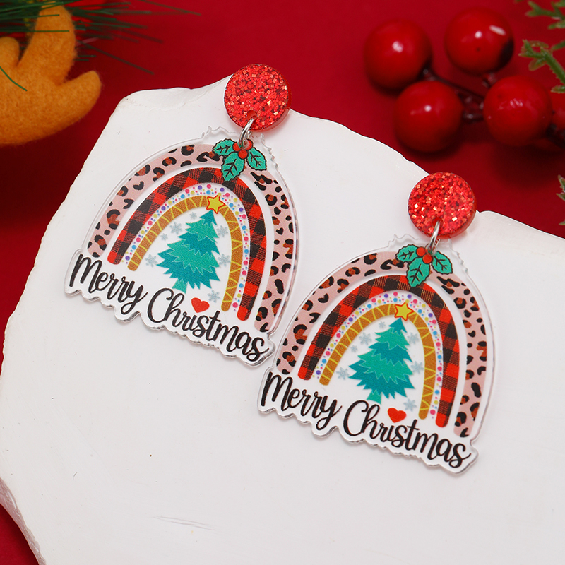 1 Pair Funny Christmas Tree Snowman Painted Arylic Drop Earrings display picture 1