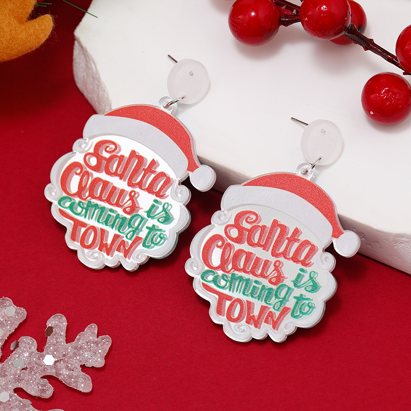 1 Pair Funny Christmas Tree Snowman Painted Arylic Drop Earrings display picture 16