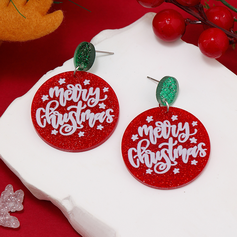 1 Pair Funny Christmas Tree Snowman Painted Arylic Drop Earrings display picture 11