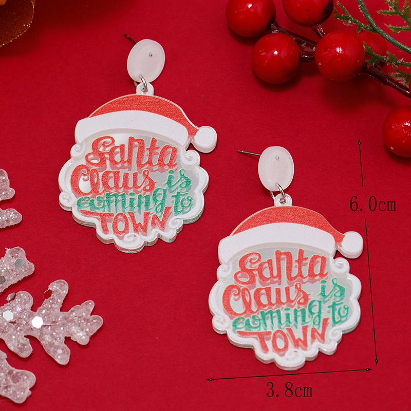 1 Pair Funny Christmas Tree Snowman Painted Arylic Drop Earrings display picture 17