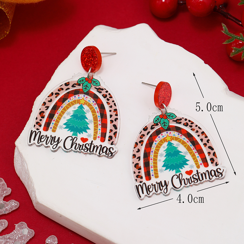 1 Pair Funny Christmas Tree Snowman Painted Arylic Drop Earrings display picture 3