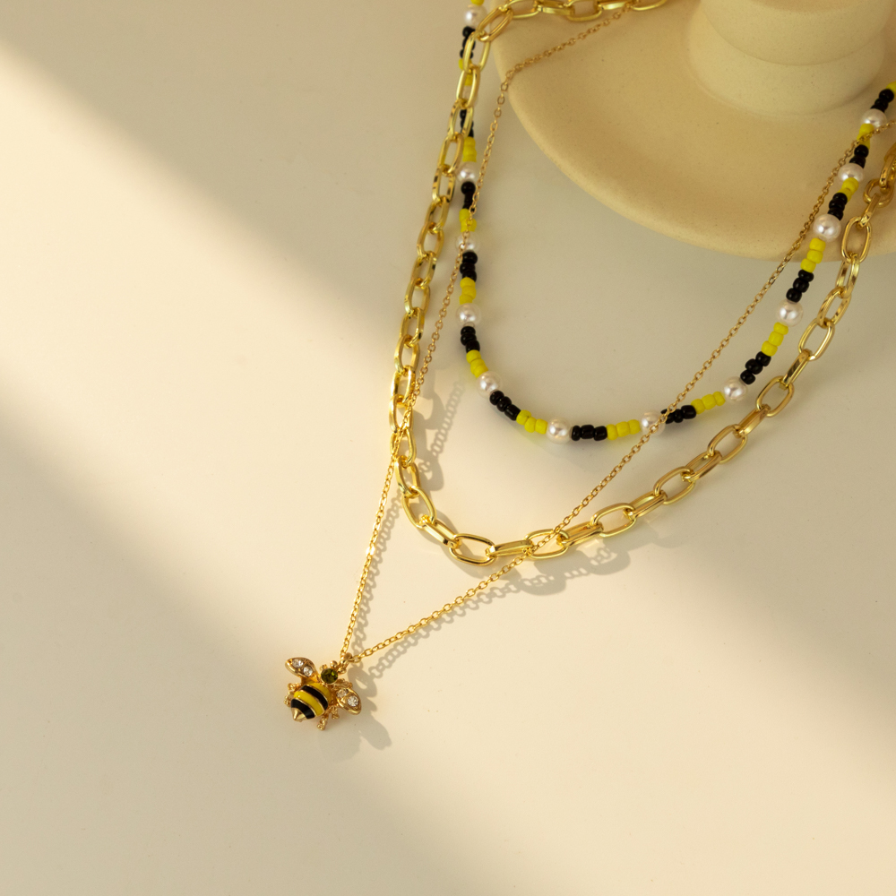 Bijoux En Gros Mignon Sucré Style Simple Animal Abeille Perle D'Imitation Perle De Rocaille Le Fer Perlé Couches Placage Collier En Couches display picture 3