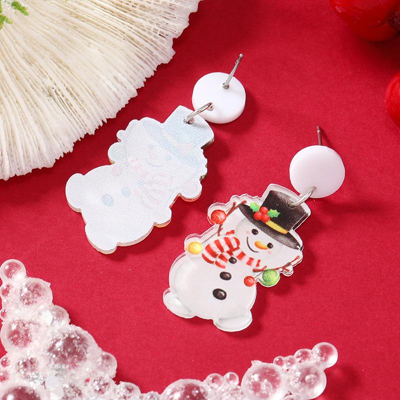 1 Pair Cartoon Style Snowman Painted Arylic Drop Earrings display picture 11