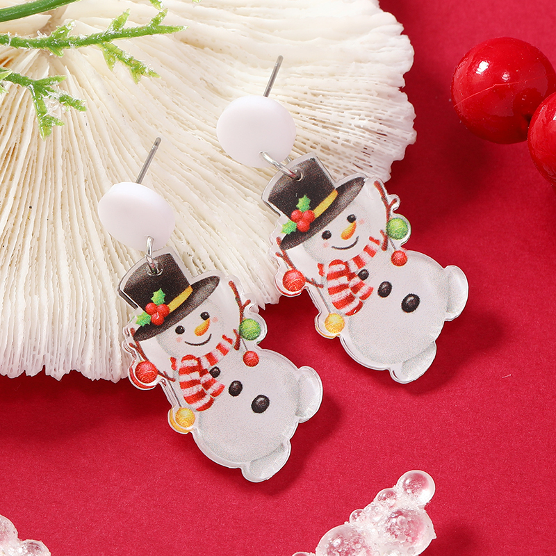 1 Pair Cartoon Style Snowman Painted Arylic Drop Earrings display picture 12