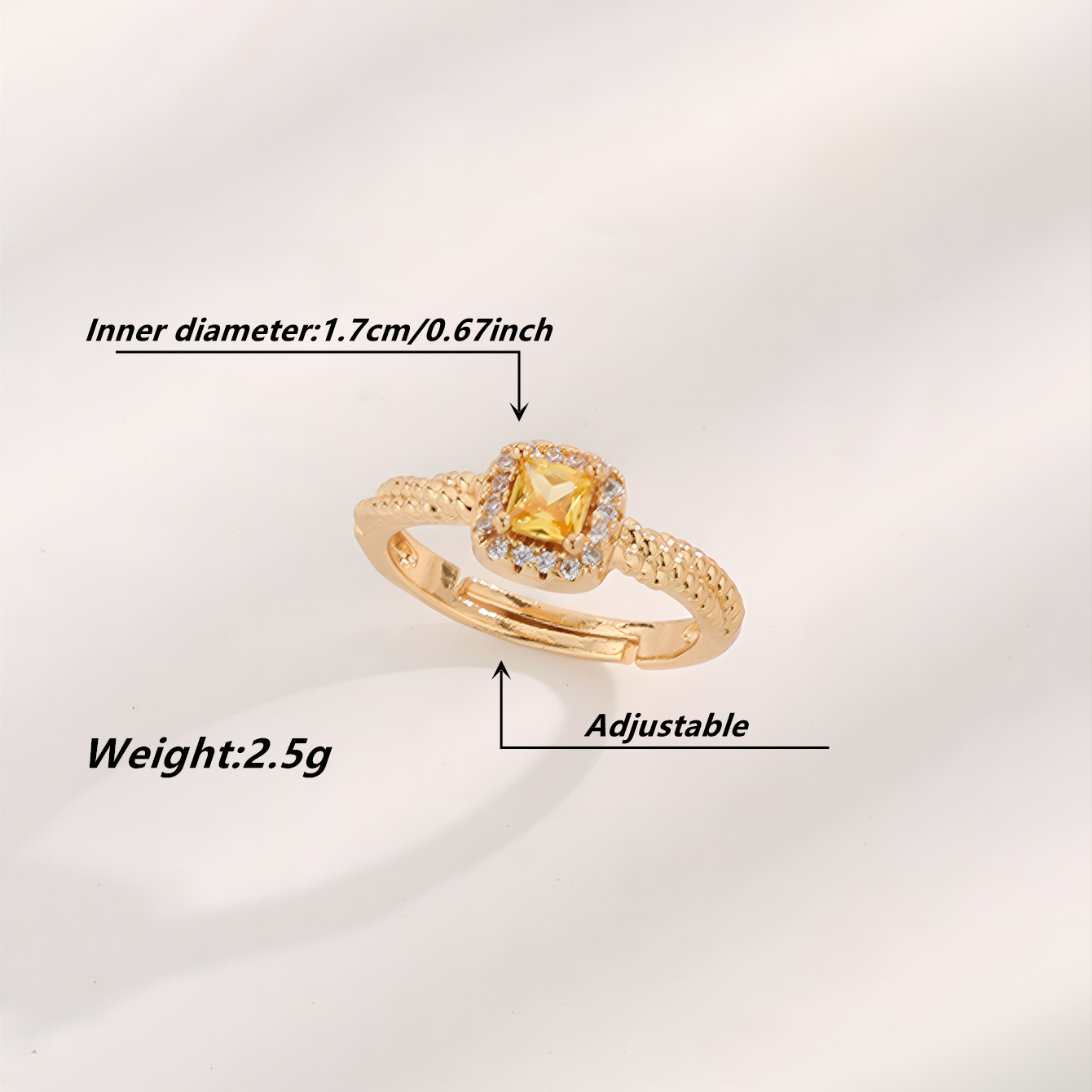 Glam Luxurious Square Titanium Steel Plating Inlay Zircon Gold Plated Open Rings display picture 3