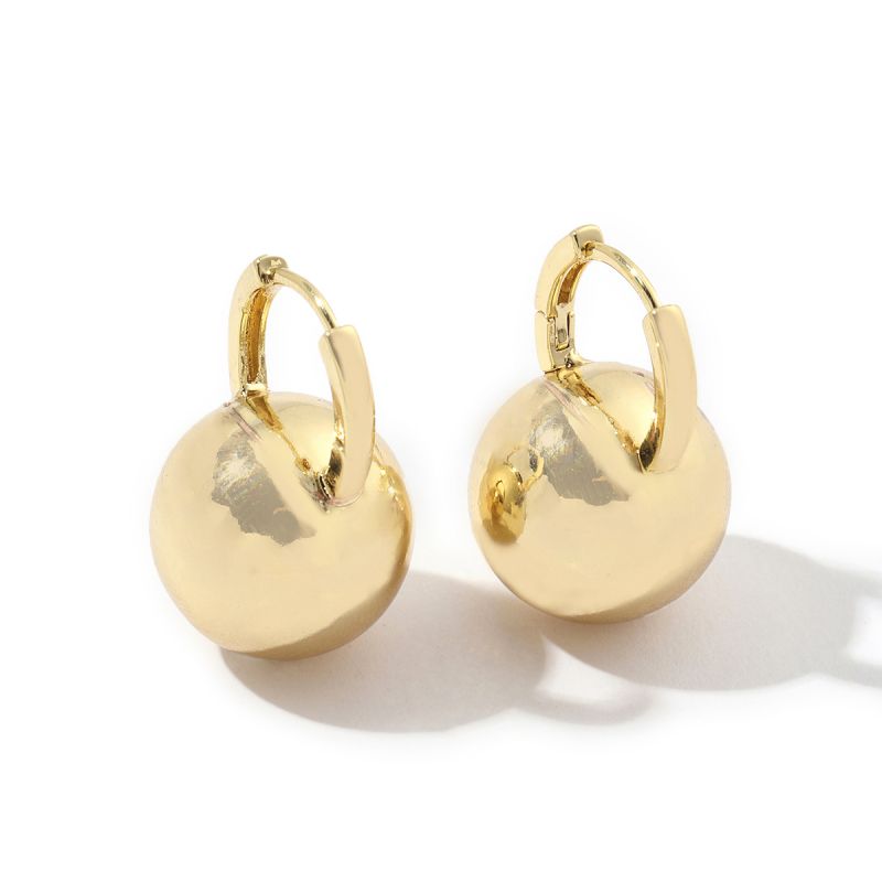 1 Pair Casual Simple Style Ball Polishing Copper K Gold Plated Hoop Earrings display picture 4