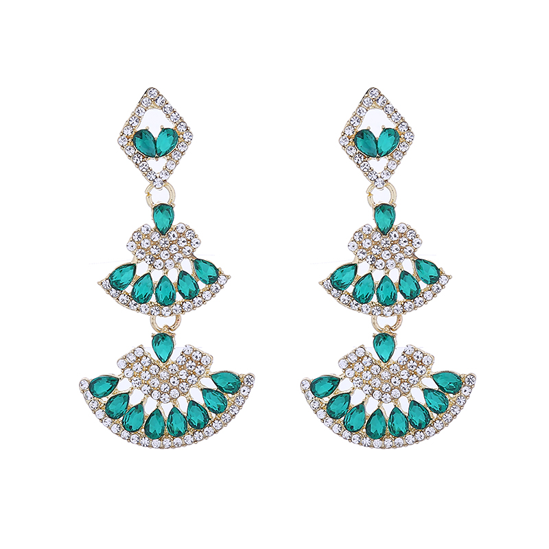1 Pair Elegant Sector Inlay Alloy Rhinestones Drop Earrings display picture 5