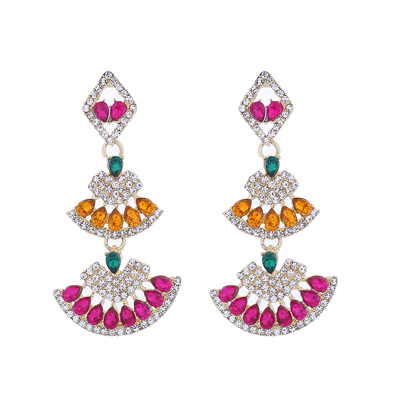 1 Pair Elegant Sector Inlay Alloy Rhinestones Drop Earrings display picture 6