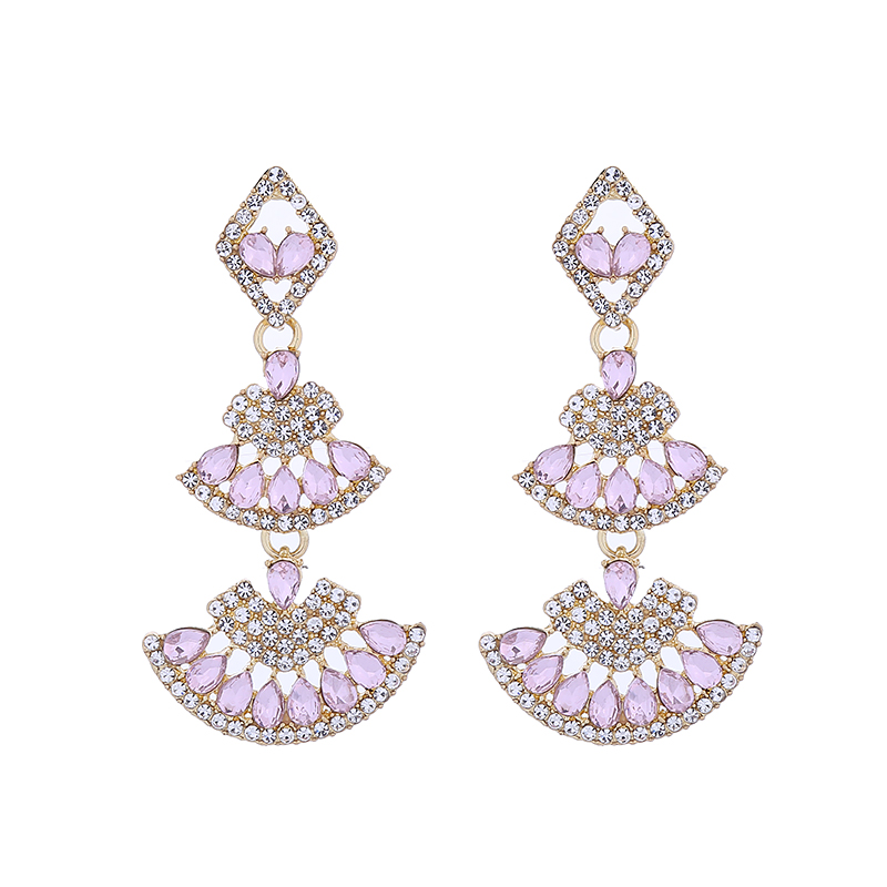 1 Pair Elegant Sector Inlay Alloy Rhinestones Drop Earrings display picture 7