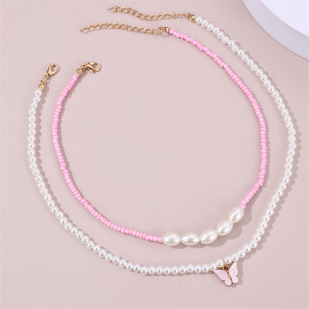 Cute Sweet Butterfly Artificial Pearl Beaded Layered Women's Necklace display picture 1