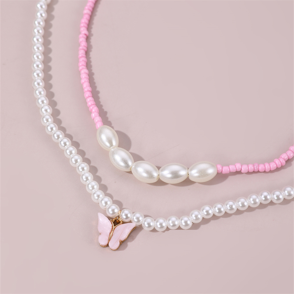 Süß Süss Schmetterling Künstliche Perle Perlen Geschichtet Frau Halskette display picture 2