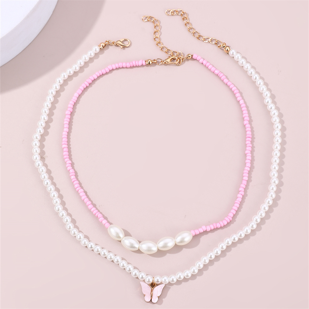 Cute Sweet Butterfly Artificial Pearl Beaded Layered Women's Necklace display picture 3