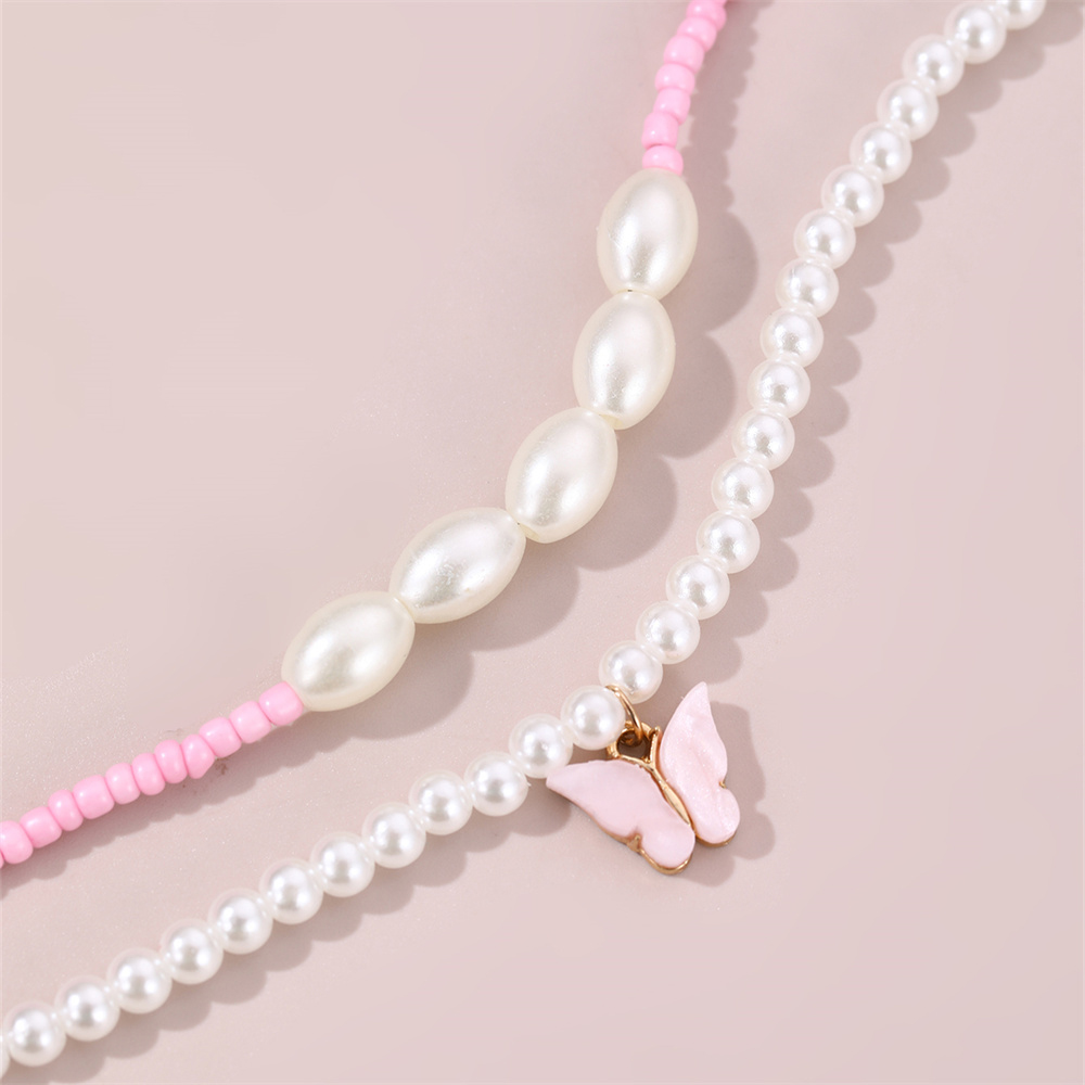 Süß Süss Schmetterling Künstliche Perle Perlen Geschichtet Frau Halskette display picture 4