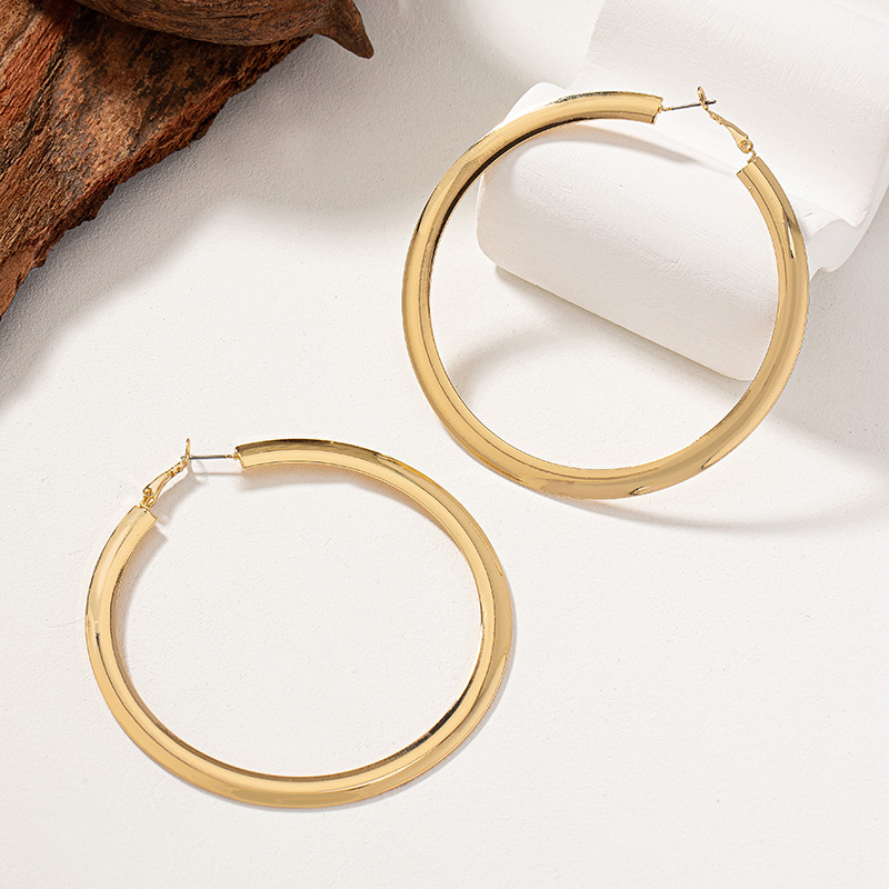 1 Pair Lady Streetwear Solid Color Plating Alloy 14k Gold Plated Hoop Earrings display picture 1