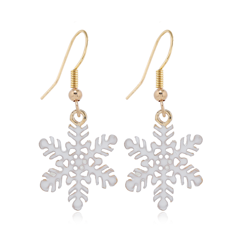 1 Pair Cute Snowflake Enamel Hollow Out Alloy Gold Plated Drop Earrings display picture 5