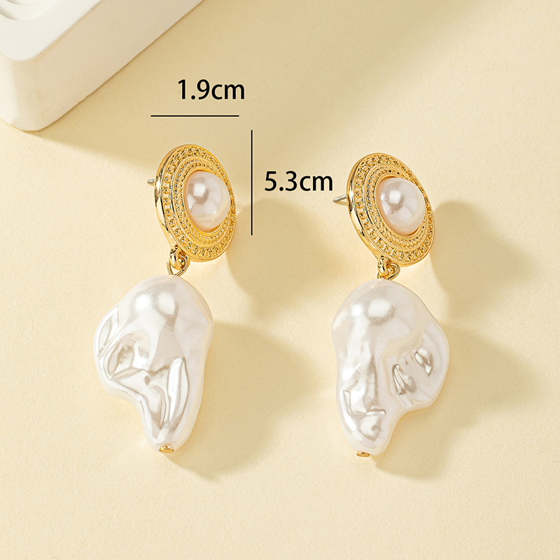 1 Pair French Style Pearl Asymmetrical Plating Alloy 14k Gold Plated Drop Earrings display picture 2