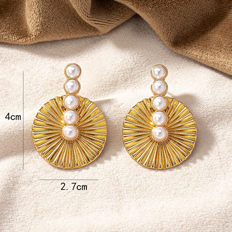 1 Pair Lady Round Plating Inlay Alloy Artificial Pearls 14k Gold Plated Ear Studs display picture 10